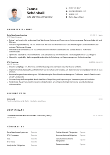 Lebenslauf-Muster für Data Warehouse Ingenieur*in