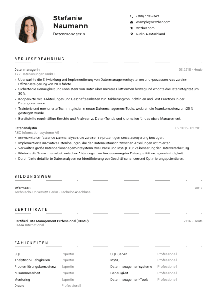 Lebenslauf-Muster für Datenmanager*in