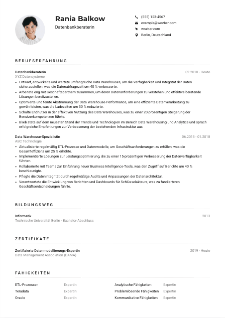 Lebenslauf-Muster für Datenbankberater*in