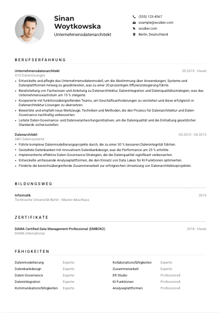 Lebenslauf-Muster für Unternehmensdatenarchitekt*in