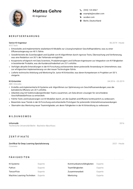 Lebenslauf-Muster für KI-Ingenieur*in