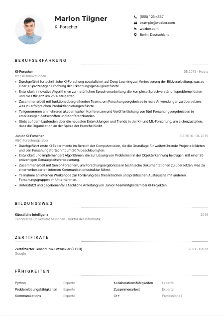 Lebenslauf-Muster für KI-Forscher*in