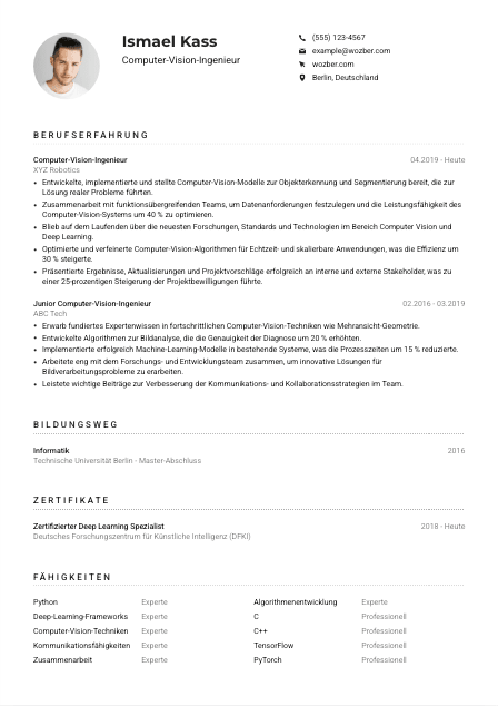 Lebenslauf-Muster für Computer-Vision-Ingenieur*in