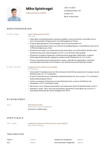Lebenslauf-Vorlage für Datenwissenschaftler*in #1