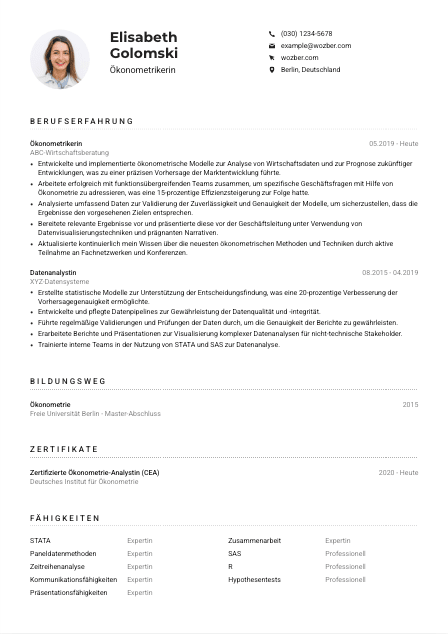 Lebenslauf-Muster für Ökonometriker*in