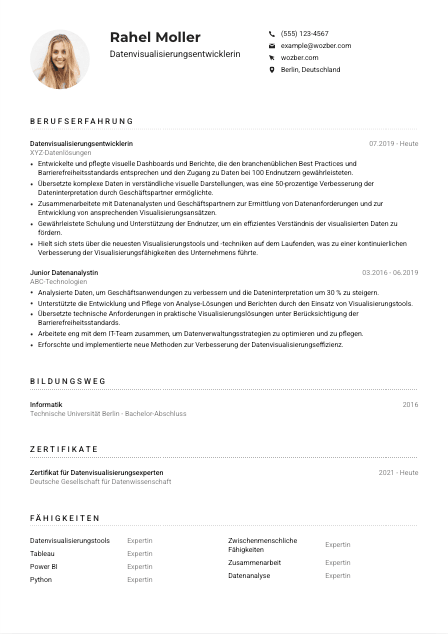 Lebenslauf-Muster für Datenvisualisierungsentwickler*in
