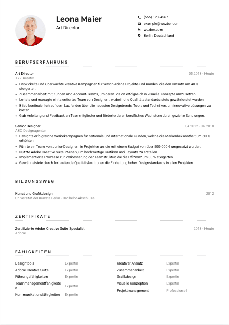 Lebenslauf-Muster für Art Director*in