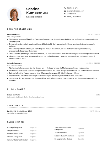 Lebenslauf-Muster für Kreativdirektor*in