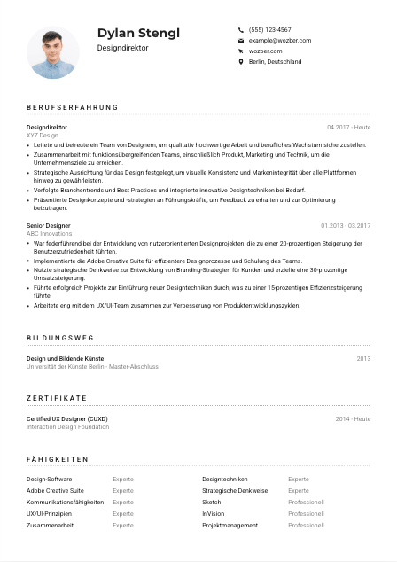 Lebenslauf-Muster für Designdirektor*in