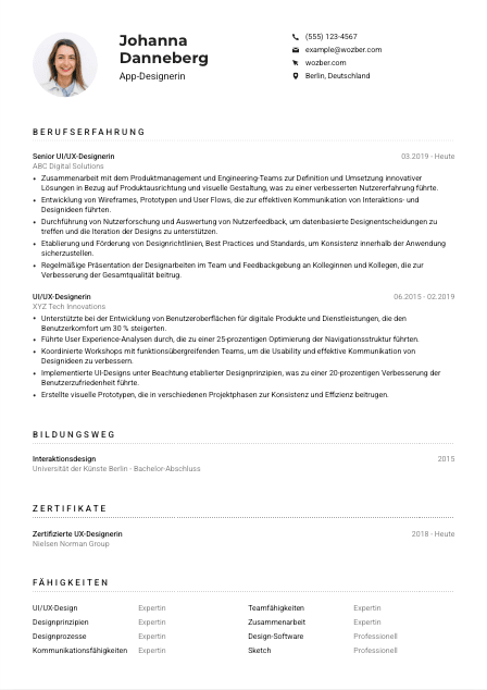 Lebenslauf-Muster für App-Designer*in