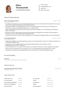 Lebenslauf-Muster für Virtual-Reality-Designer*in