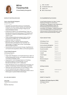 Lebenslauf-Vorlage für Virtual-Reality-Designer*in #2