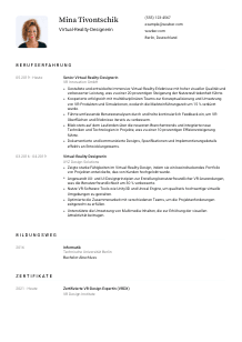 Lebenslauf-Vorlage für Virtual-Reality-Designer*in #1