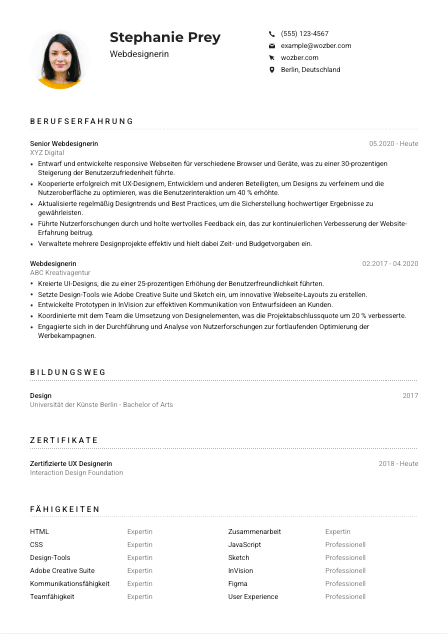 Lebenslauf-Muster für Webdesigner*in