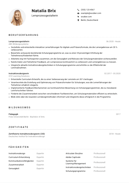 Lebenslauf-Muster für Lernprozessgestalter*in
