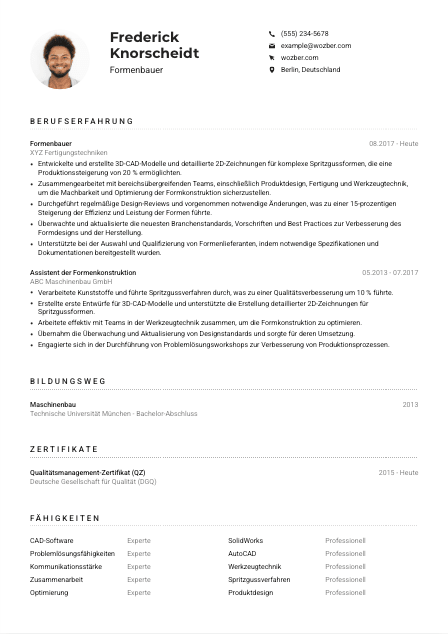 Lebenslauf-Muster für Formenbauer*in