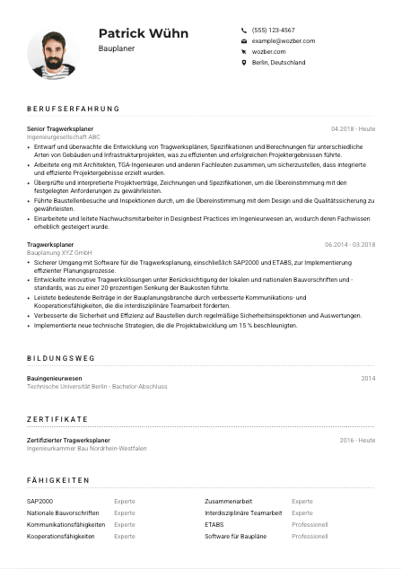Lebenslauf-Muster für Bauplaner*in