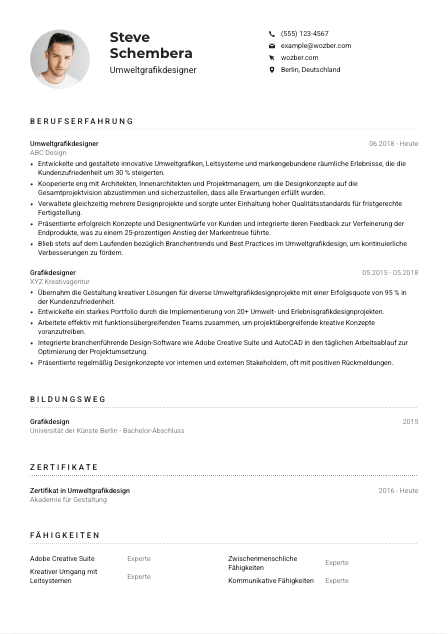 Lebenslauf-Muster für Umweltgrafikdesigner*in