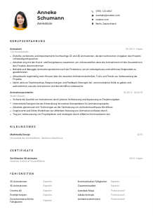 Lebenslauf-Muster für Animator*in