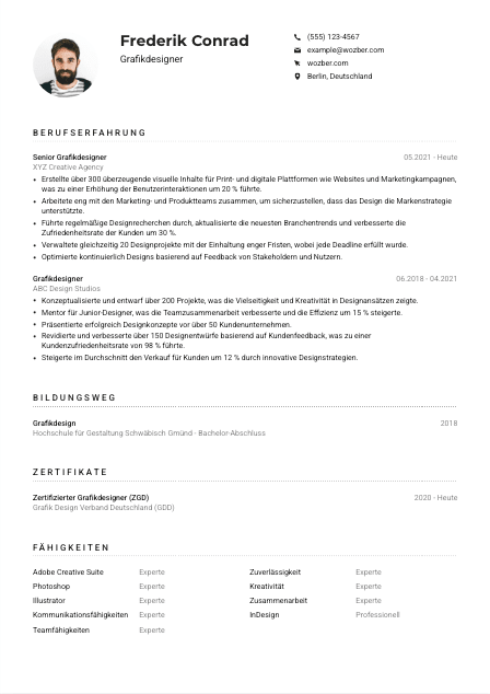 Lebenslauf-Muster für Grafikdesigner*in