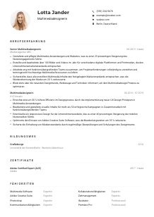 Lebenslauf-Muster für Multimediadesigner*in