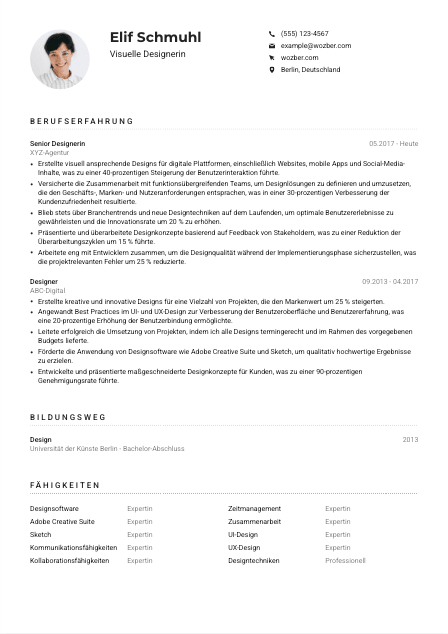 Lebenslauf-Muster für Visueller Designer*in