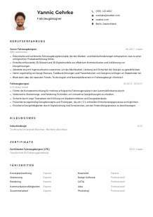 Lebenslauf-Muster für Fahrzeugdesigner*in