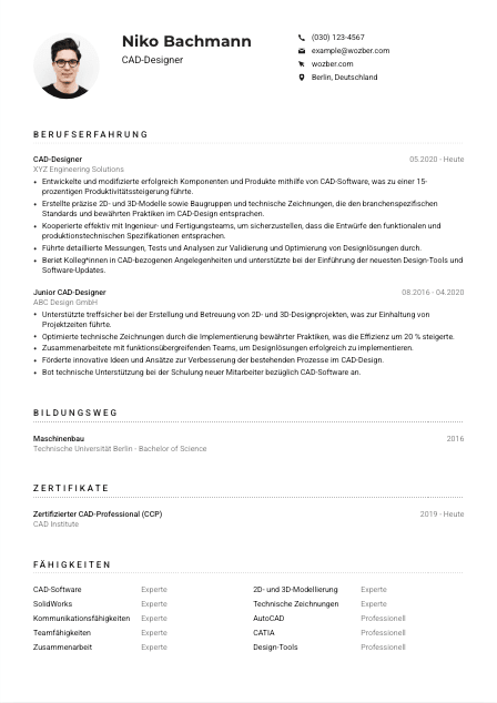 Lebenslauf-Muster für CAD-Designer*in
