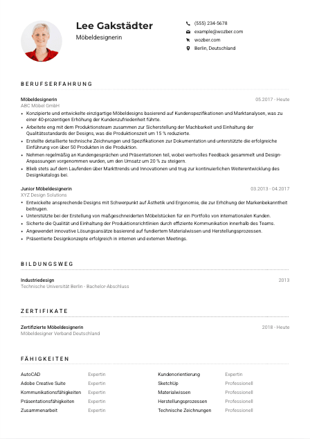 Lebenslauf-Muster für Möbeldesigner*in