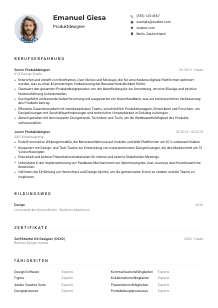 Lebenslauf-Muster für Produktdesigner*in