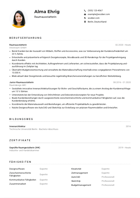 Lebenslauf-Muster für Raumausstatter*in