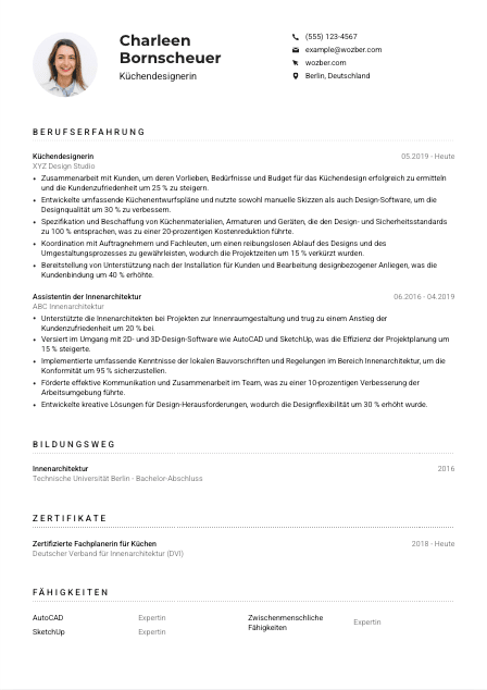 Lebenslauf-Muster für Küchendesigner*in