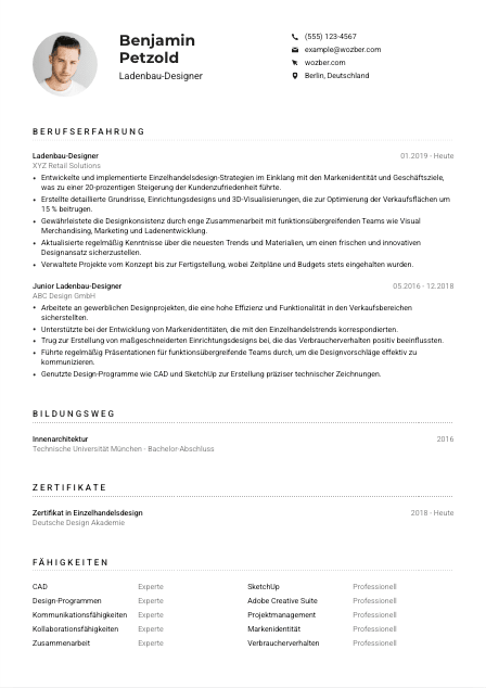 Lebenslauf-Muster für Ladenbau-Designer*in