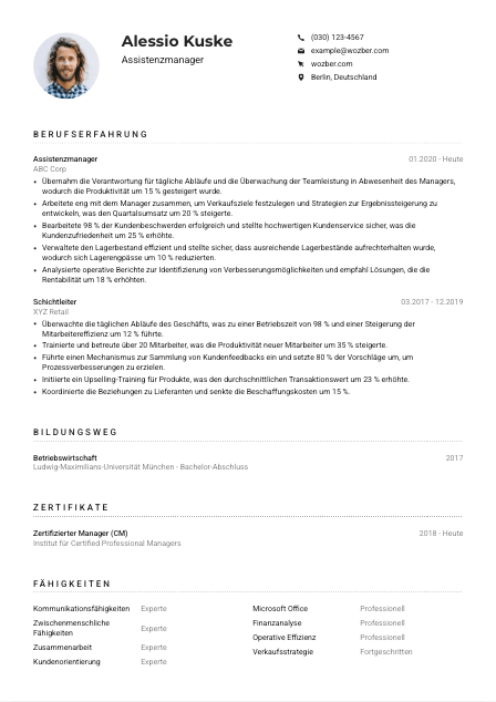 Lebenslauf-Muster für Assistenzmanager*in