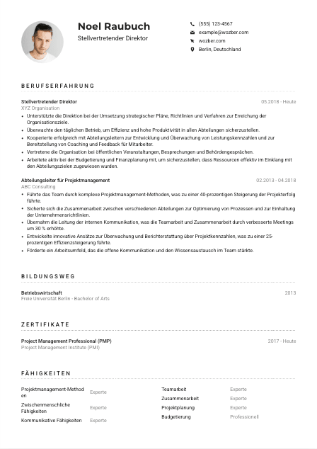 Lebenslauf-Muster für Stellvertretende*r Direktor*in