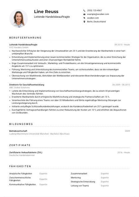 Lebenslauf-Muster für Leitende*r Handelsbeauftragte*r
