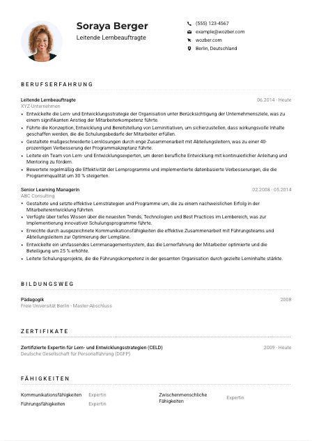 Lebenslauf-Muster für Leitende*r Lernbeauftragte*r