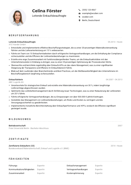 Lebenslauf-Muster für Leitende*r Einkaufsbeauftragte*r
