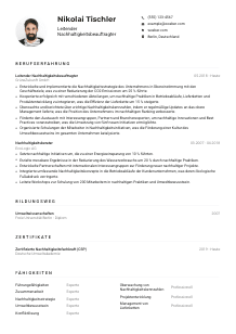 Lebenslauf-Muster für Leitende*r Nachhaltigkeitsbeauftragte*r