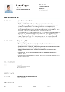Lebenslauf-Vorlage für Leitende*r Technologiebeauftragte*r #1