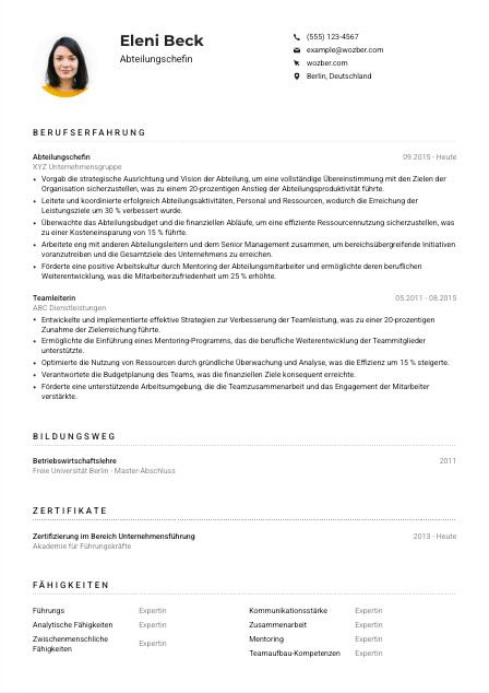 Lebenslauf-Muster für Abteilungschef*in