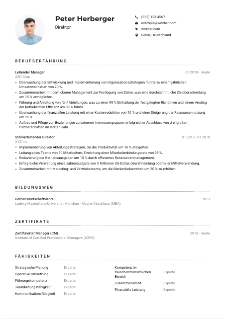 Lebenslauf-Muster für Direktor*in