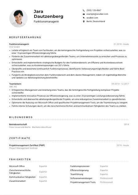 Lebenslauf-Muster für Funktionsmanager*in