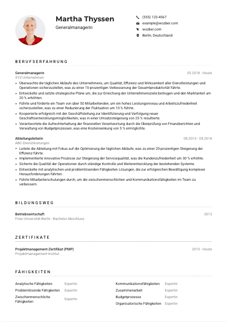 Lebenslauf-Muster für Generalmanager*in