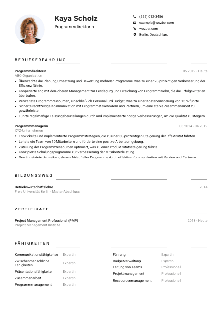 Lebenslauf-Muster für Programmdirektor*in