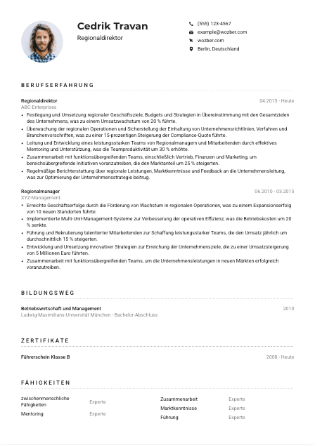 Lebenslauf-Muster für Regionaldirektor*in