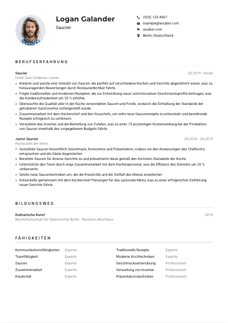 Lebenslauf-Muster für Saucier