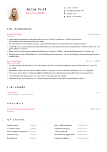 Lebenslauf-Vorlage für Bankettservicekraft #1