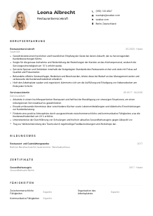 Lebenslauf-Muster für Restaurantservicekraft