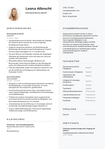 Lebenslauf-Vorlage für Restaurantservicekraft #2